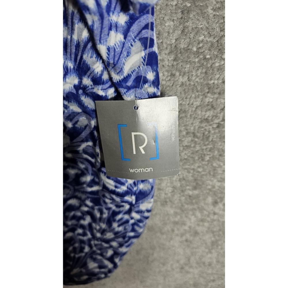 Relativity Sheer Top Womens Size 2X Blue White Floral V-Neck Short Sleeve New - Picture 7 of 9
